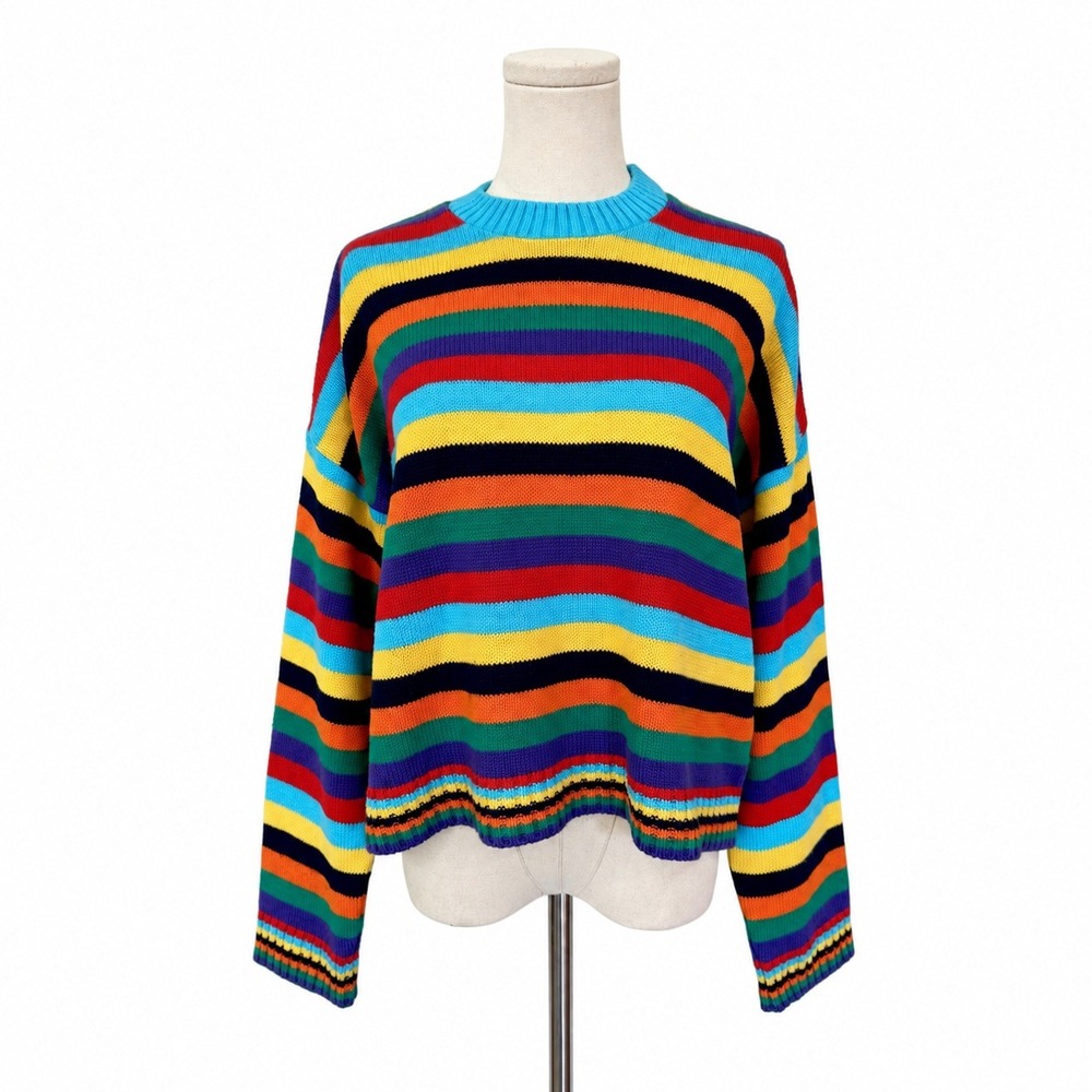 The Ragged Priest Oversize Rainbow Stripe Sweater S Cropped UK Dopamine Grunge